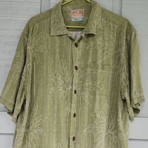 Leaf Patterned Olive Button-Up Shirt